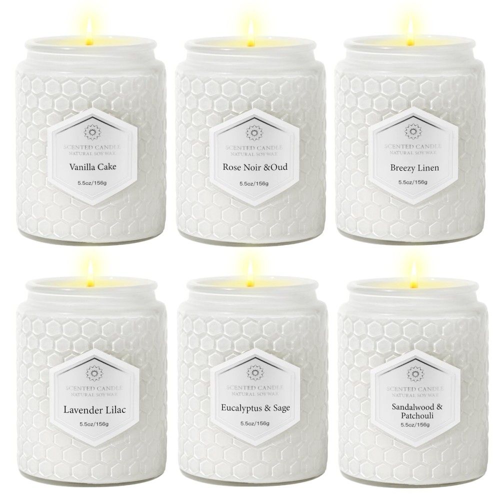 6 Pack Aromatherapy Candles for Home Scented, Gifts Set for Women, Natural Soy Wax Jar, 33 oz 240 Hour Long Lasting, for Birthday, Valentine\'s Day, White