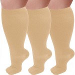 3 Pairs Plus Size Compression Socks for Women and Men Wide Calf 20-30mmhg Extra Large Knee High Support for Circulation