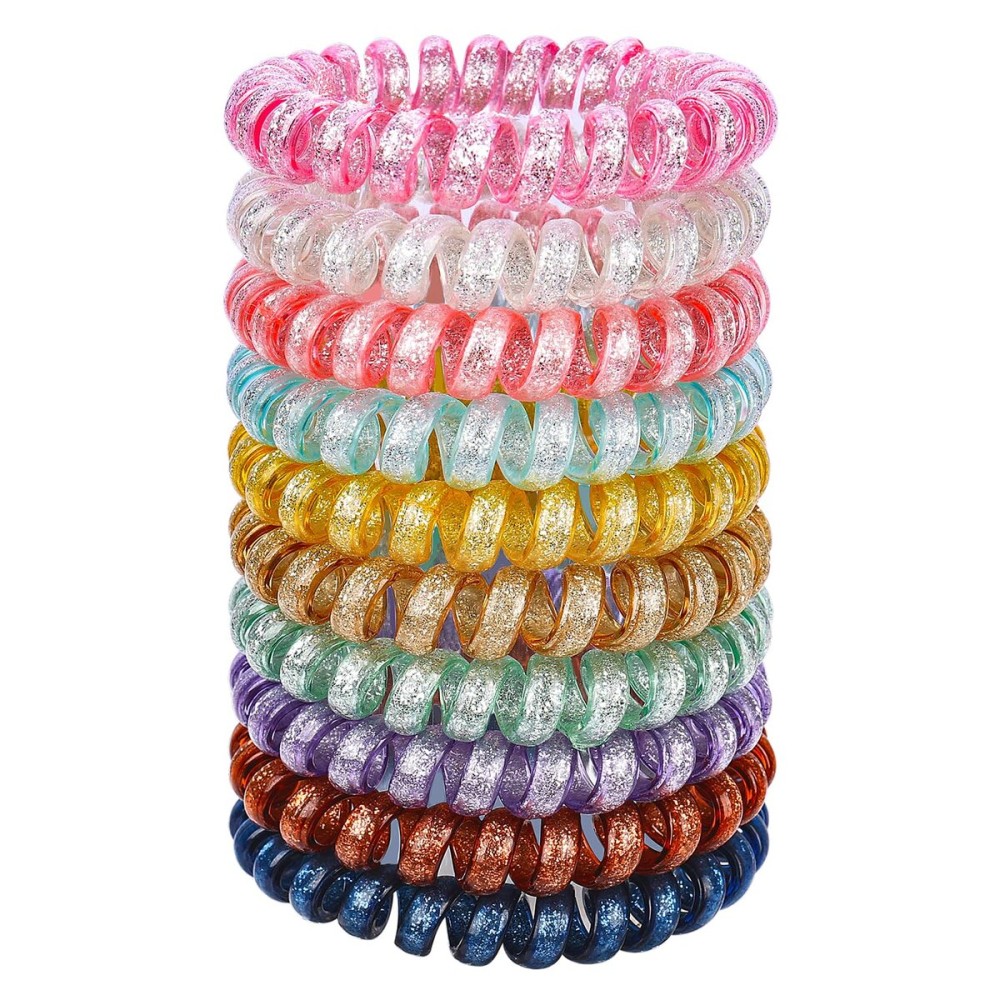 JessLab Spiral Hair Ties for Women, 10-Pack Traceless No-Damage Ponytail Holders, Coils Hair Bands for Girls, Assorted Colors