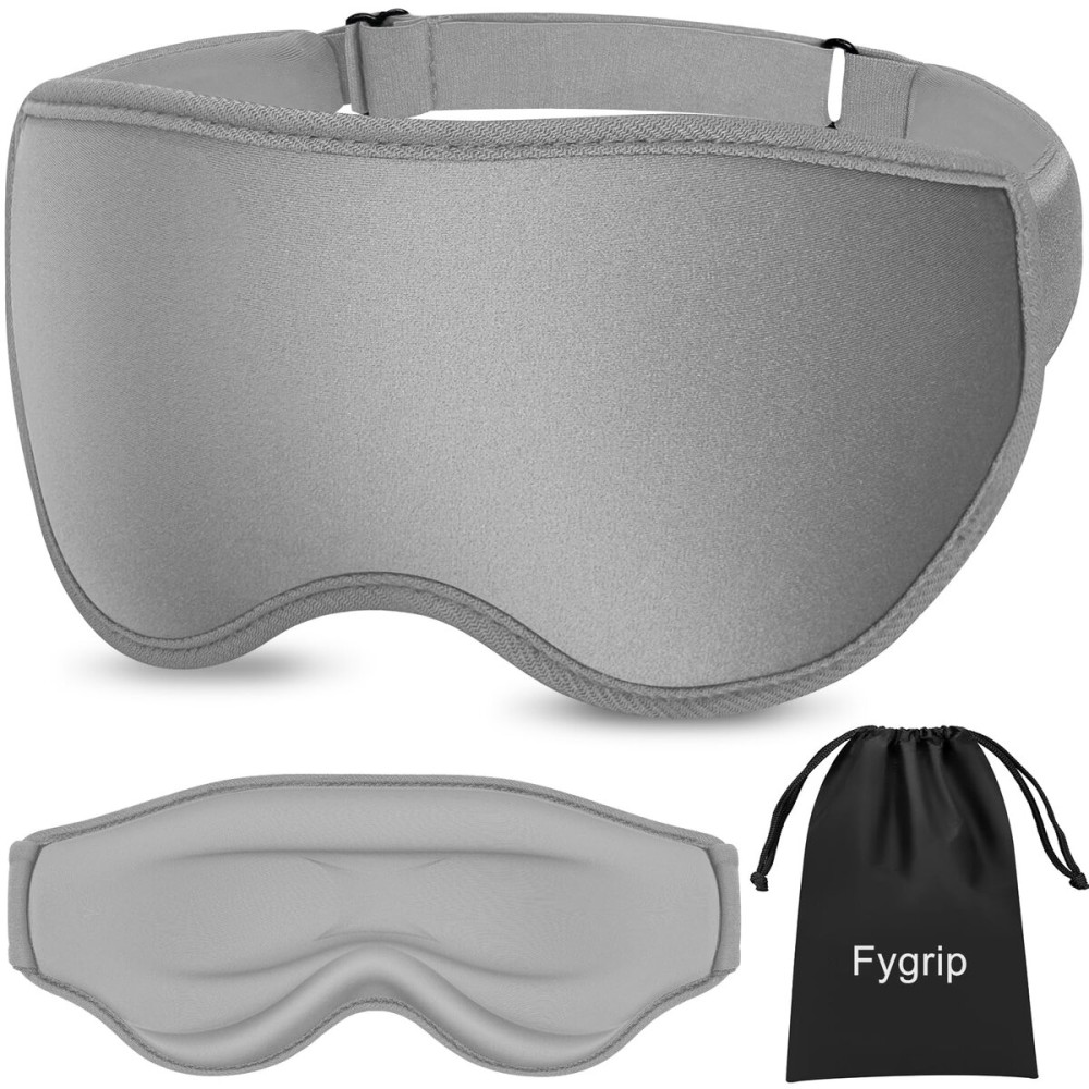 Fygrip 3D Eye Mask Sleep Mask for Men & Women, 100% Pressure-Free & Light Block-Out Eye Mask for Sleep with Easy Adjustable Strap, Night Eye Cover for Travel, Grey