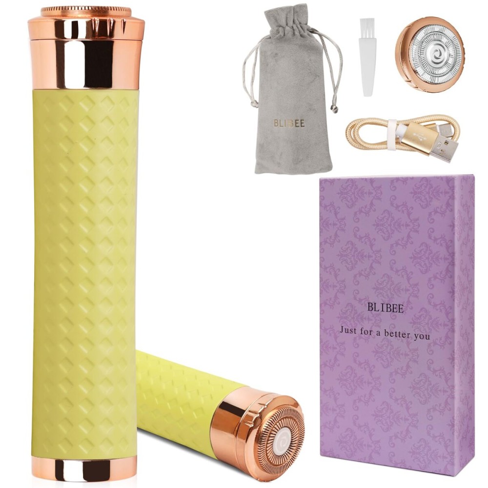 BLIBEE Facial Hair Removal for Women, Rechargeable Hair Removal Device, Painless Face Electric Razor/Shaver for Lip, Arms, Face, Peach Fuzz (Yellow)