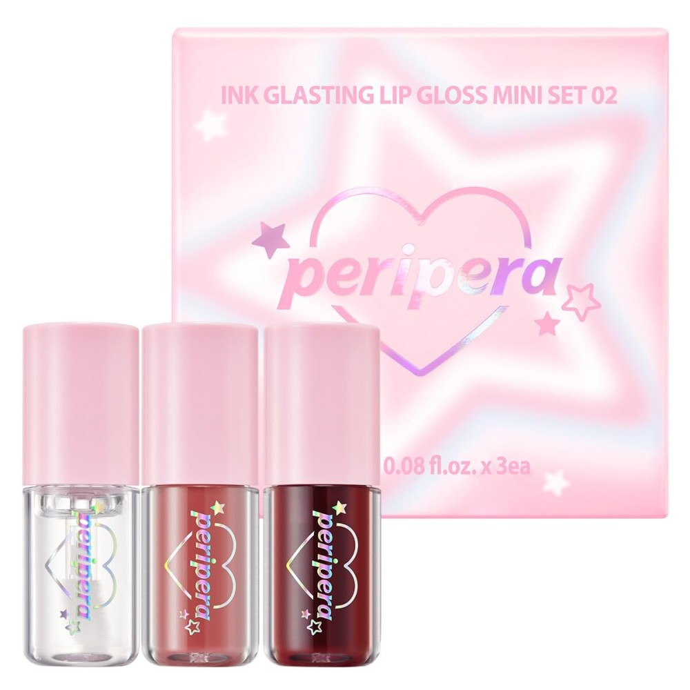 Peripera Ink Glasting Mini Gift Sets Lip Gloss 01 + 03 + 06 (2.5ml * 3), Long-Lasting Hydration, Moisturizing Stocking Stuffers, Korean Lip