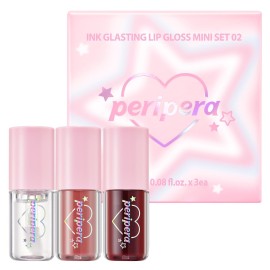 Peripera Ink Glasting Mini Gift Sets Lip Gloss 01 + 03 + 06 (2.5ml * 3), Long-Lasting Hydration, Moisturizing Stocking Stuffers, Korean Lip