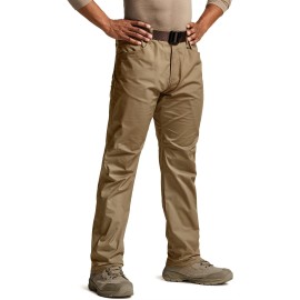 CQR Men\'s Flex Stretch Tactical Pants, Water Resistant Ripstop Cargo Pants, Lightweight EDC Outdoor Work Hiking Pants, Tac-Stretch Cougar, 44W x 32L