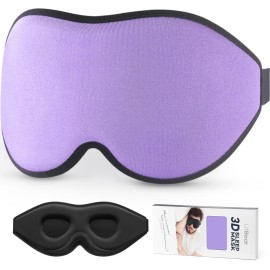 LitBear Sleep Mask for Side Sleeper Women Men, Eye Mask for Sleeping Light Blocking, 3D Contoured Cup Sleeping Mask, Soft Breathable Sleep Eye Mask with Adjustable Strap for Flight, Light Purple