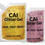 Face, Body & Hair Glitter Gel - Halloween Glitter for Kids and Women - 3 Oz Cosmetic-Grade Gel w/Moon & Stars for Festivals & Halloween Party, Easy Apply & Wash Off - Rose/Gold 2Pack
