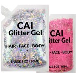 Face, Body & Hair Glitter Gel - Halloween Glitter for Kids and Women - 3 Oz Cosmetic-Grade Gel w/Moon & Stars for Festivals & Halloween Party, Easy Apply & Wash Off - Silver/Pink 2Pack