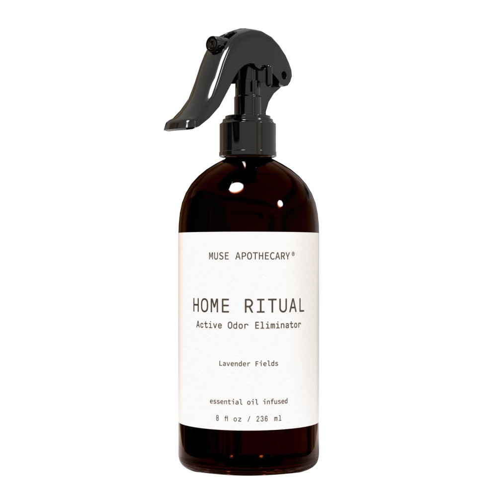 Muse Apothecary Home Ritual Active Odor Eliminator Spray - Furniture Deodorizer Spray & Bathroom Odor Eliminator for Home - Essential Oil Air Freshener - 8oz, Lavender Fields