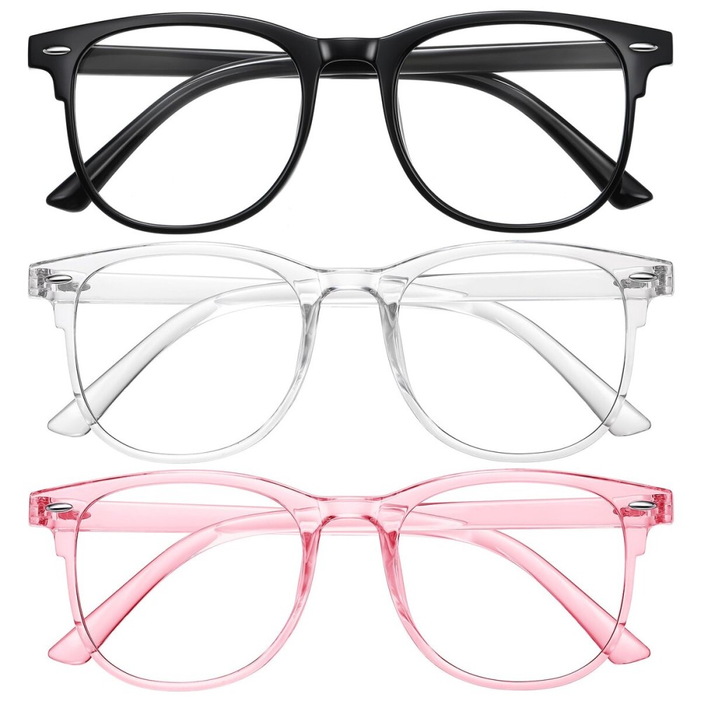 Okany 3 Pack Blue Light Blocking Glasses for Women Men, Round Computer Glasses Anti Eye Strain/UV/Glare Gaming Glasses