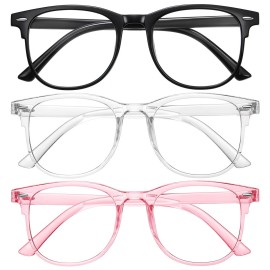 Okany 3 Pack Blue Light Blocking Glasses for Women Men, Round Computer Glasses Anti Eye Strain/UV/Glare Gaming Glasses