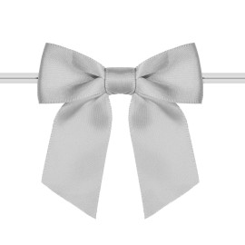 Rainbow Pana 120 Pack Twist Tie Bows for Treat Bags 3 Small Silver Satin Ribbon Bows for Package Craft Gift Wrapping Decoration