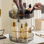 Aveniee 360 Rotating Makeup Organizer for Vanity, Upagraded Perfume Skincare Bathroom Counter Organizers with Brush Divider, Two Tier Spinning Lipstick Cosmetic Lotion Storage,Grey