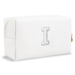 Bride Gifts - Personalized Initial Makeup Bag with Pearl Rhinestone Patch, Preppy White Monogram Cosmetic/Toiletry Pouch, bridesmaid Gifts, Bridal Shower Gifts, Wedding Gifts, Bridal Gifts,I