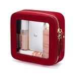 Popvibe Clear Makeup Bag Travel Cosmetic Case Transparent Toiletry Bag with Zipper, Portable Make Up Organizer Traveling Compact Car Bag for Essentials, Red, Mini