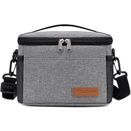 TuErcao 6 Can Mini Soft Cooler Bag for Beach Camping Travel Picnic Road Trip Leakproof Small Ice Chest, Insulated Cooler Lunch Box for Men Work, Light Grey