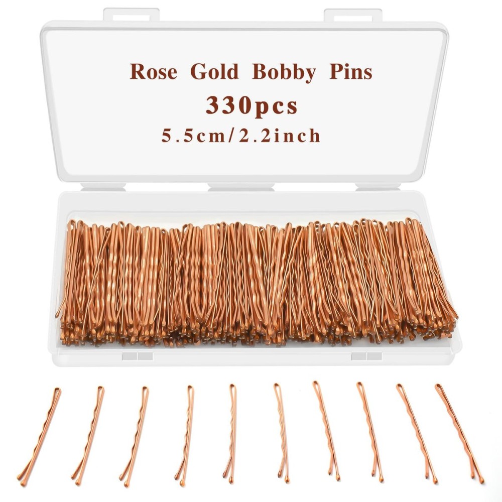 330 PCS Rose Gold Bobby Pins for Women Girls, YINGFENG 2.2 Inch Long Super Grip Blonde Hair Pins with Box, Reusable Non Slip Hair Pins, For Buns, Thick Hair Thin Hair And All Hair Types