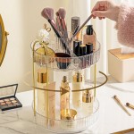 Aveniee 360 Rotating Makeup Organizer for Vanity, Upagraded Perfume Skincare Bathroom Counter Organizers with Brush Divider, Two Tier Spinning Lipstick Cosmetic Lotion Storage,White