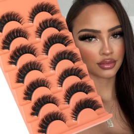 Focipeysa Fluffy Volume False Eyelashes Cat Eye Lashes Thick Fake Eyelashes Dramatic Faux Mink 9D 16mm Pack 7 Pairs