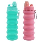 YCTMALL Collapsible Water Bottles Two Pack - Travel Sports Portable Silicone Waterproof Camping Bottles (507ml, Green and Pink Color) with Mountaineering Buckle