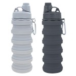YCTMALL Collapsible Water Bottles Two Pack Travel Sports Portable Sport Bottle with Mountaineering Buckle 500ml Silicone Waterproof Camping Bottle (Light Grey and Grey Color)