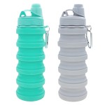 YCTMALL Collapsible Water Bottles Two Pack Travel Sports Portable Sport Water Bottle comes with mountaineering Buckle 505ml silicone Water-proof camping water bottle (Green and Light grey Color)