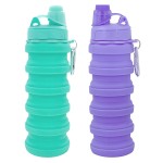YCTMALL Collapsible Water Bottles Two Pack Travel Sports Portable Sport Water Bottle comes with mountaineering Buckle 506ml silicone Water-proof camping water bottle (Green and Purple Color)