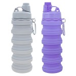 YCTMALL Collapsible Water Bottles Two Pack Travel Sports Portable Sport Water Bottle comes with mountaineering Buckle 501ml silicone Water-proof camping water bottle (Light grey and Purple Color)