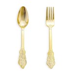 N9R 200PCS Gold Spoons and Forks Set, Heavy Duty Gold Plastic Silverware Set Fancy Disposable Utensils for Parties, Elegant Cutlery Sets for Wedding, Birthday(100 Forks & 100 Spoons)