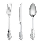 N9R 300PCS Silver Plastic Silverware, Heavy Duty Plastic Cutlery for Parties, Fancy Disposable Flatware Set Includes 100 Forks, 100 Spoons, and 100 Knives, Perfect for Weddings, Dinners, Picnics