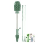 haakaa Silicone Cleaning Brush Kit - Baby Bottle Brush Cleaner for Breast Pump,Nipple,Breast Milk Storage Bag,Reusable Straw,Sippy Cup - Food Grade Silicone Bristles, Portable - 3 Pcs - Pea Green