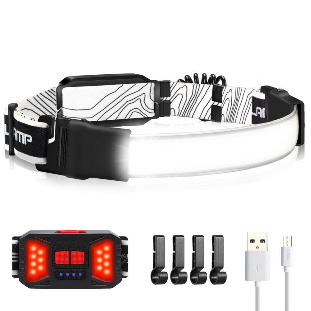 Adelante LED Headlamp Flashlight, 1000LM 230Wide-Beam Rechargeable Head Lamp for Adults, Red Taillight & 4 Clips Waterproof Hard Hat Light Headlamps for Running Hiking and Camping