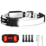 Adelante LED Headlamp Flashlight, 1000LM 230Wide-Beam Rechargeable Head Lamp for Adults, Red Taillight & 4 Clips Waterproof Hard Hat Light Headlamps for Running Hiking and Camping