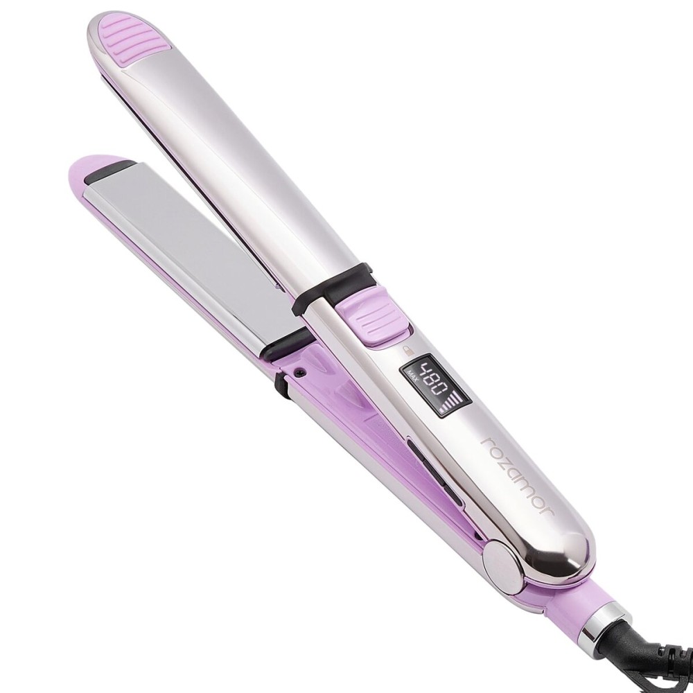 Rozamor 2-in-1 Titanium Ionic Flat Iron,Professional Hair Straightener & Curler, Fast Heating, Dual Voltage, Purple, for All Hair Types