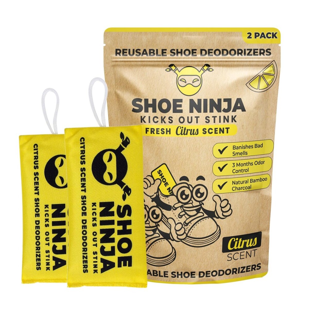 Shoe Ninja Shoe Deodorizer - Shoe Odor Elimination with Activated Charcoal, Versatile and Reusable Shoe Smell Remover, Boxing Glove Deodorizer, and Shoe Freshener, Great for Sports - 1 Pack Count of 2