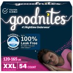 Goodnites Girls\' Nighttime Underwear, Size XXL (120-165 lbs), 54 Ct, Packaging May Vary