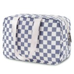 Narwey Large Toiletry Bag Women Large Cosmetic Bag Travel Makeup Bag Organizer Medicine Bag for Toiletries Essentials Accessories (Grayish Blue Checkerboard)