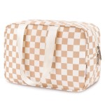 Narwey Large Checkered Travel Toiletry Bag Women Toiletries Bag Makeup Bag with Handle Make up bag Organizer Cosmetic Bag Medicine Bag for Girls (Light Checkerboard, Large)