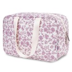 Narwey Large Floral Travel Toiletry Bag Women Toiletries Bag Skincare Bag Makeup Bag Organizer Make up bag Cosmetic Bag Medicine Bag for Girls (Little Dusty Pink Flower, Large)