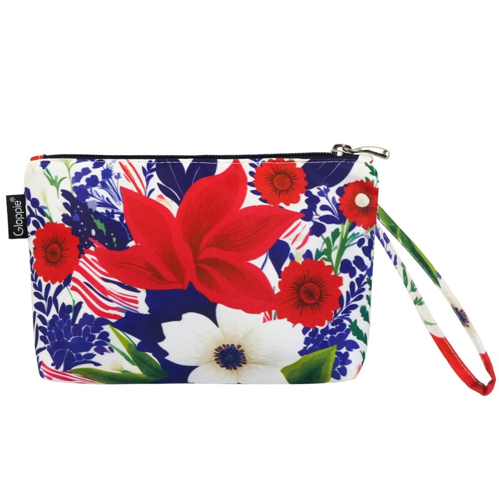 Gloppie Small Makeup Bag for Purse Portable Cosmetic Bag Aesthetic Floral Makeup Pouch Wristlet Pouch for Women Big Red Flower