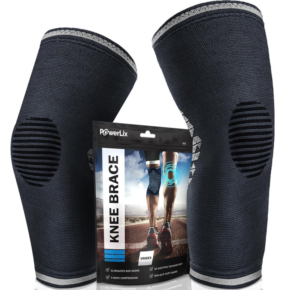 POWERLIX Knee Compression Sleeve (Pair) - Best Knee Brace for Knee Pain for Men & Women - Knee Support for Running, Basketball, Volleyball, Weightlifting, Gym, Workout, Sports