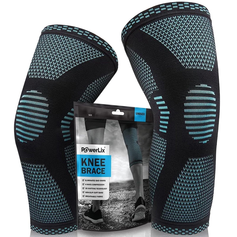 POWERLIX Knee Compression Sleeve (Pair) - Best Knee Brace for Knee Pain for Men & Women - Knee Support for Running, Basketball, Volleyball, Weightlifting, Gym, Workout, Sports
