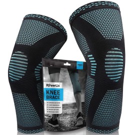 POWERLIX Knee Compression Sleeve (Pair) - Best Knee Brace for Knee Pain for Men & Women - Knee Support for Running, Basketball, Volleyball, Weightlifting, Gym, Workout, Sports