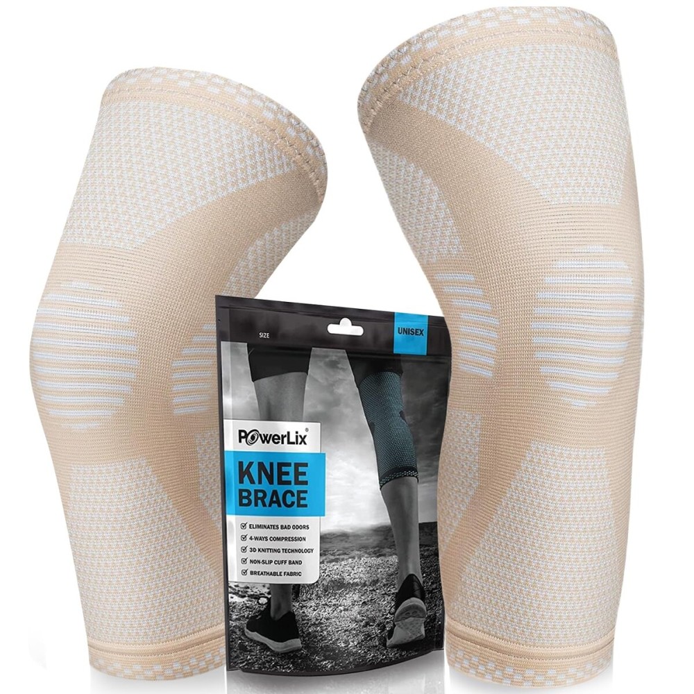 POWERLIX Knee Compression Sleeve (Pair) - Best Knee Brace for Knee Pain for Men & Women - Knee Support for Running, Basketball, Volleyball, Weightlifting, Gym, Workout, Sports
