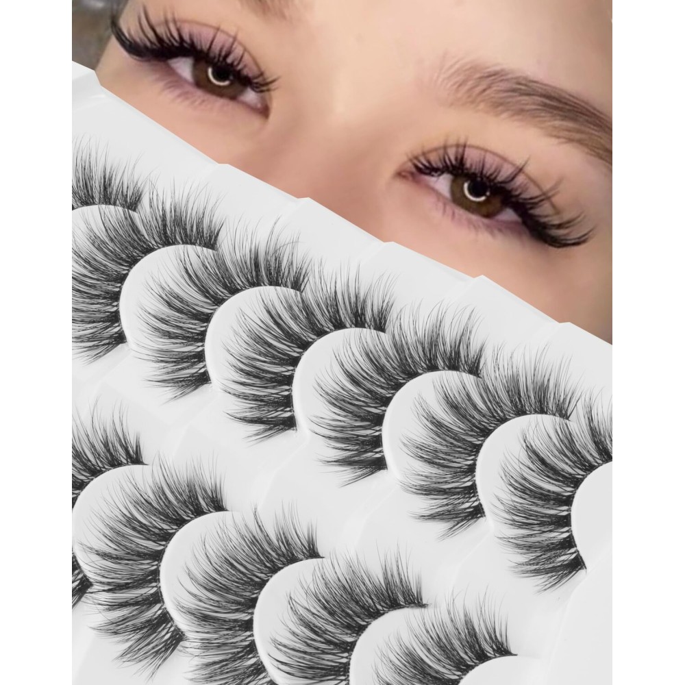 Onlyall False Eyelashes Natural Lashes Wispy Lashes Natural Look False Eyelashes Natural Flared Eyelashes False Eye Lashes Fluffy Lashes 7 Pairs A28