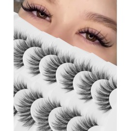 Onlyall False Eyelashes Natural Lashes Wispy Lashes Natural Look False Eyelashes Natural Flared Eyelashes False Eye Lashes Fluffy Lashes 7 Pairs A28