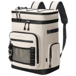 Hulongo 30L Large Cooler Backpack, Leakproof Insulated Backpack Cooler for Women, Waterproof, Double Deck, Beige