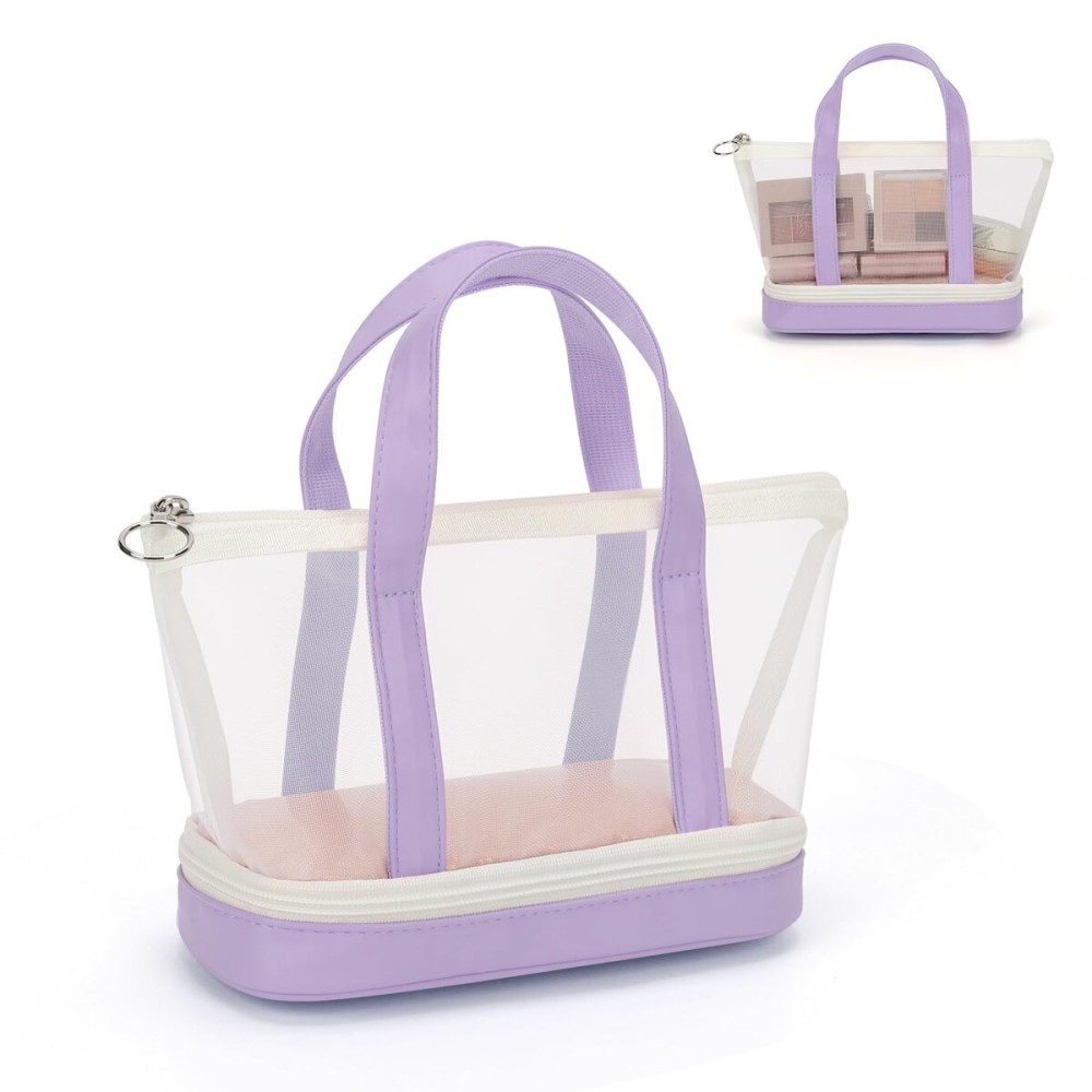 Small Multi-Functional Makeup Bag for Teens and Women Cute Cosmetic Case with Zipper Pouch/Double Handle for Travel Daily Use Multi-Scene Storage - Perfect Christmas or Birthday Gift for Girls-Purple