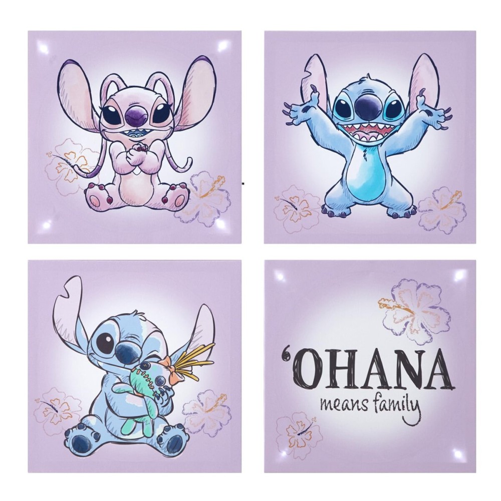 Disney Stitch 4-Pack Canvas LED Wall Art Set,Childrens Hanging Wall Dcor for Bedroom & Playroom, Each Piece 11 x 11