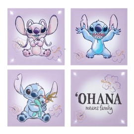 Disney Stitch 4-Pack Canvas LED Wall Art Set,Childrens Hanging Wall Dcor for Bedroom & Playroom, Each Piece 11 x 11