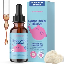 JoySpring Lions Mane for Kids | Speech Delay Supplement for Kids & Toddlers | Lions Mane Mushroom, Gotu Kola & Ashwagandha for Speech Therapy & Cognitive Support - Easy-Take Liquid | LingoLeap Herbal